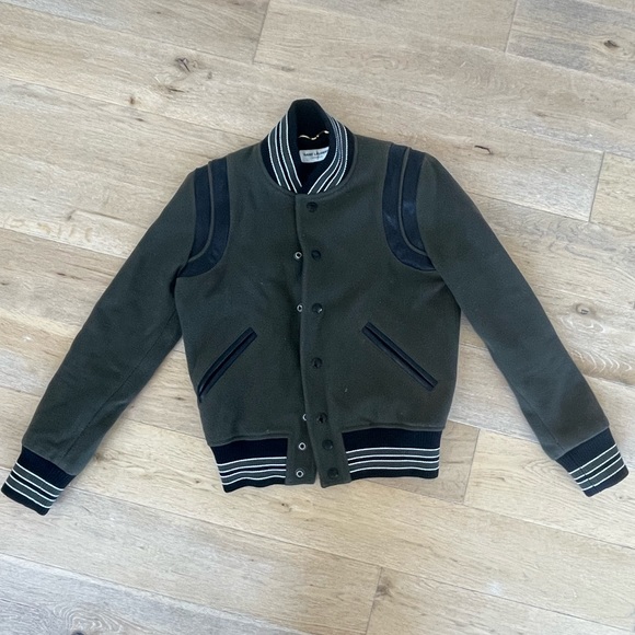 Saint Lauren olive green and black varsity bomber xs/s - Picture 4 of 9